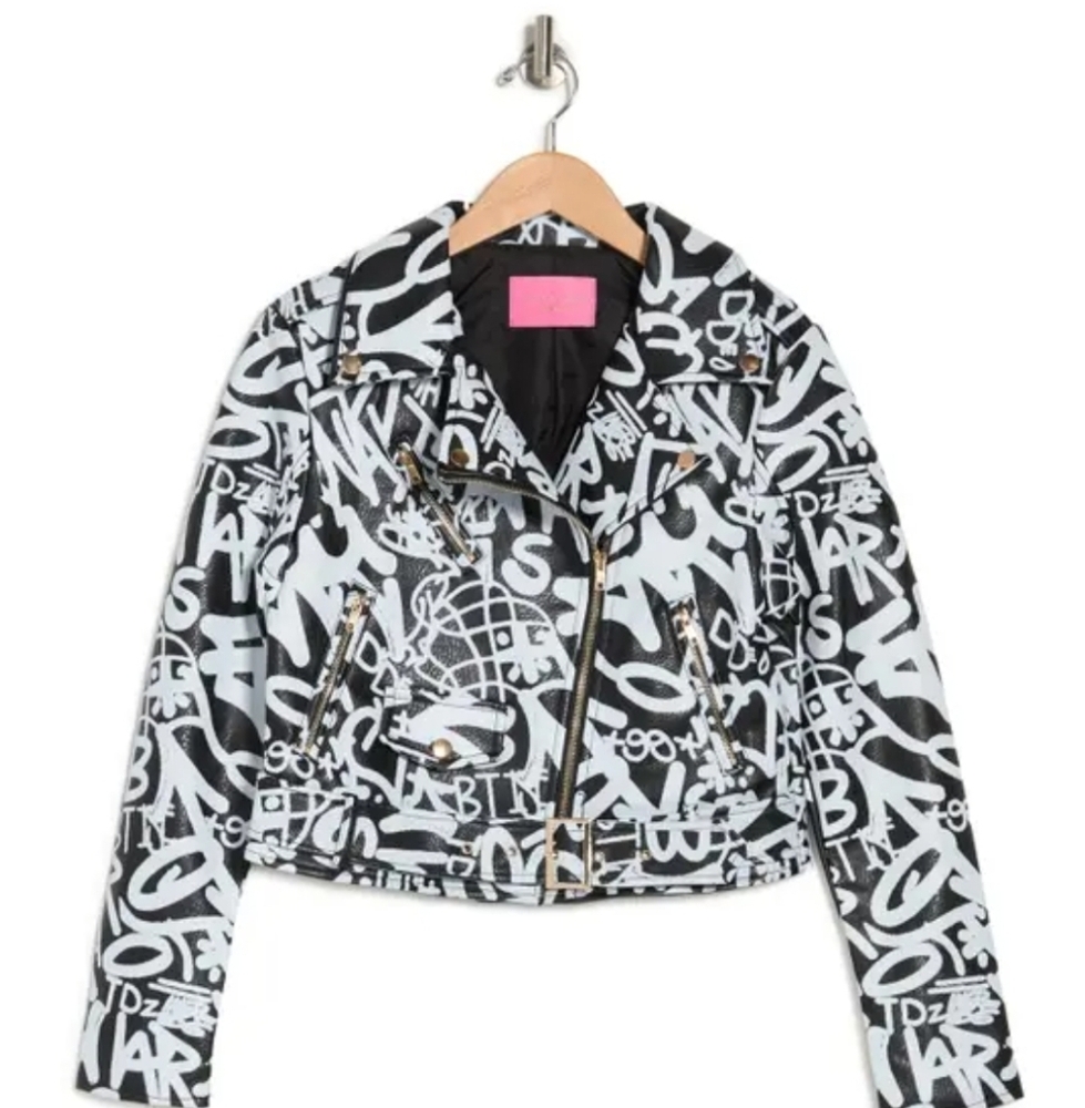 Azalea Wang Moto Women's Jacket With AKIRA Graffiti Clutch Purse With Strap